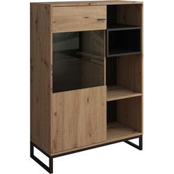 Meubella - Vitrinekast Ozzy - Eiken - Zwart - 90 cm