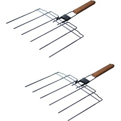 Barbecue spies 6 in 1 opvouwbaar met houten handvat - Set van 2