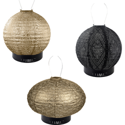 Lumiz Solar Buitenlampionnen Imsouane Plage Set - Rond Lampionnen - Oval Lampion - inclusief 3 metalen large ringen - Goud - Zwart