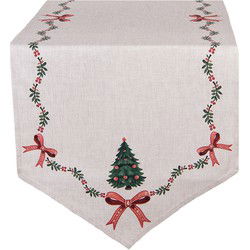 Clayre & Eef Tafelloper Beige Katoen Kerst