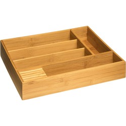 Decopatent® Bamboe Bestekbak 5 Vaks + Messenblok voor 5 Messen - Besteklade Organizer - Bestek Opbergen - Bestekcassette - 38x28x7