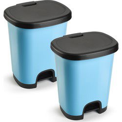 Plasticforte Pedaalemmer - 2x - lichtblauw/zwart - 18L - 33x28x40 cm - Pedaalemmers