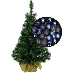 Mini kerstboom/kunst kerstboom H35 cm inclusief kerstballen donkerblauw - Kunstkerstboom