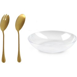 Plastic Forte Slakom/schaal met gouden slacouvert - Kunststof - D30 cm - Saladeschalen