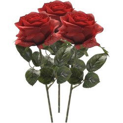 3 x Kunstbloemen steelbloem rode roos Simone 45 cm - Kunstbloemen