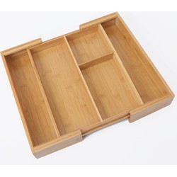 Decopatent® Uitschuifbare bestekbak 3 Vaks -> Uitschuifbaar naar 5 Vaks - Keukenla Bestek organizer bamboe hout - 43.5 x 36 x 6 Cm