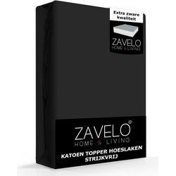 Zavelo Katoen Topper Hoeslaken Strijkvrij Zwart-1-persoons (90x200 cm)