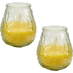 Geurkaars citronella - 2 x - in windlicht - glas - 10 cm - citrusgeur - geurkaarsen