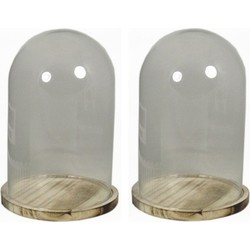 Sier Stolp op houten plateau - 2x - glas - 25 cm - deco stolpen - Decoratieve stolpen