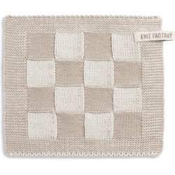 Knit Factory Gebreide Pannenlap Block - Ecru/Linnen - 23x23 cm