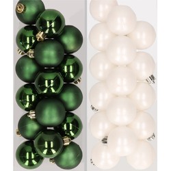 32x stuks kunststof kerstballen mix van donkergroen en wit 4 cm - Kerstbal