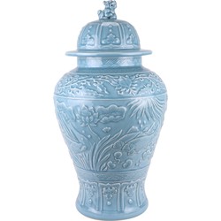 Fine Asianliving Chinese Gemberpot Blauw Koi vissen Handgemaakt