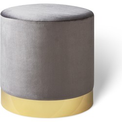Fluwelen poef Beau grijs met goud - Lifa Living - 38 (diameter) x 38 (hoog)
