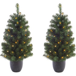 2x stuks kunstbomen/kunst kerstbomen met verlichting 90 cm - Kunstkerstboom