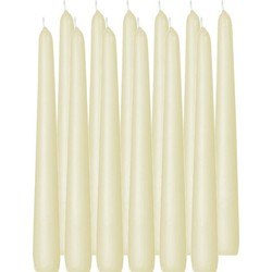 12x Lange kaarsen ivoorwit 25 cm 8 branduren dinerkaarsen/tafelkaarsen - Dinerkaarsen