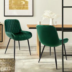 Eetkamerstoel met ruitpatroon set van 2 donkergroene fluwelen bekleding met metalen poten incl. montagemateriaal ML-Design