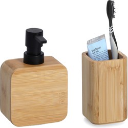 Zeller badkamer accessoires set 2-delig - bamboe hout - naturel - Badkameraccessoireset