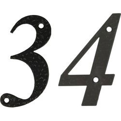 AMIG Huisnummer 34 - massief gesmeed staal - 10cm - incl. bijpassende schroeven - zwart - Huisnummers