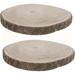 2x stuks woondecoratie houten boomschijf plateaus 40 x 4 cm - Kaarsenplateaus