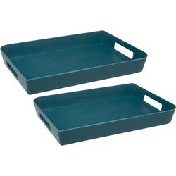 2x stuks dienbladen/serveerbladen rechthoekig 45 x 30 cm petrol blauw met handvaten - Dienbladen