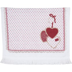 Clayre & Eef Gastendoekje  40x66 cm Wit Rood Katoen Hart Toilet handdoek