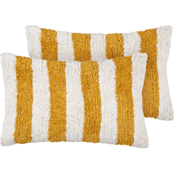 HELIANTHUS - Sierkussen set van 2 - Wit/Geel - 30 x 50 cm - Katoen