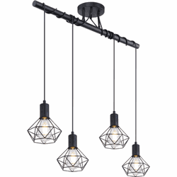 Elegante hanglamp met vier lichtpunten | Ruitvormige kooien | E27 | Woonkamer | Eetkamer | Vierlichts