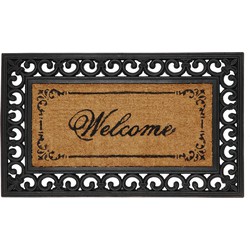 Clayre & Eef Deurmat  75x45 cm Zwart Kokosvezel Rubber Rechthoek Welcome Kokosmat