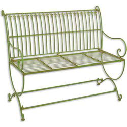 A GREEN IRON FOLDING BENCH