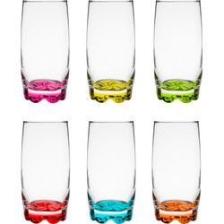 Glasmark longdrink/waterglazen Tumblers - glas - gekleurde basis - 12x stuks - 350 ml - Longdrinkglazen