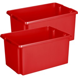 Sunware Opslagbox - 2 stuks - kunststof 51 liter rood 59 x 39 x 29 cm - Opbergbox