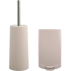 MSV Toiletborstel in houder/pedaalemmer set Moods - kunststof - taupe/beige - Badkameraccessoireset