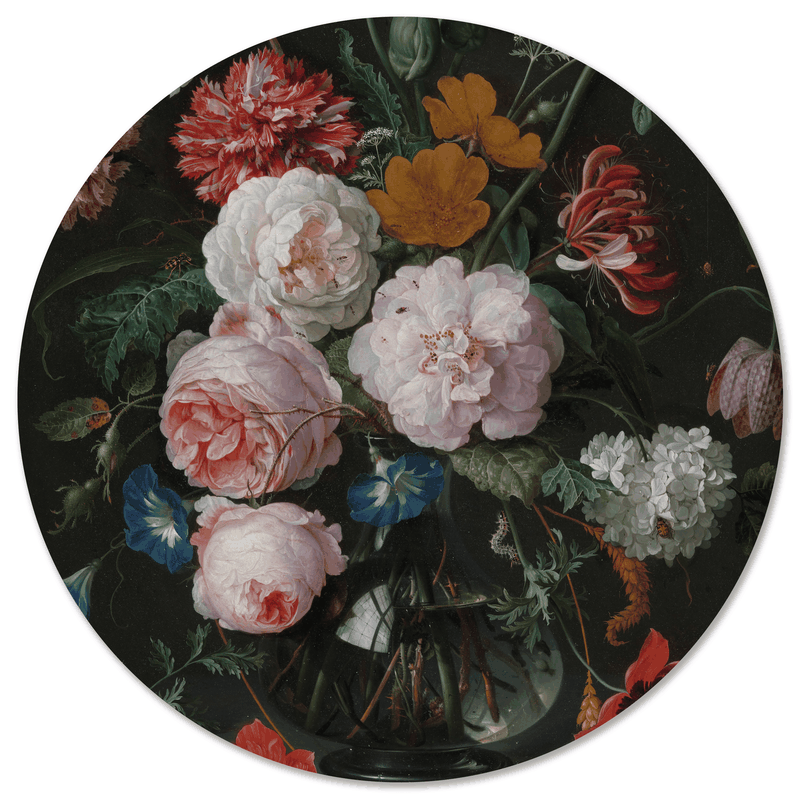 Label2X Muurcirkel stilleven met bloemen en een horloge, Abraham Mignon Ø 100 cm / Dibond - Aanbevolen - Ø 100 cm - 