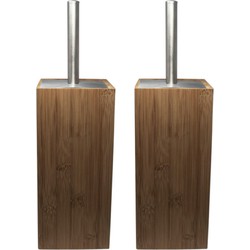 2x Wc-borstels met bruine houders van bamboe 34 cm - Toiletborstels