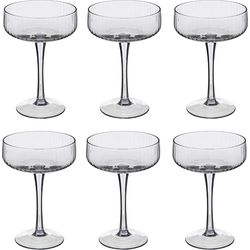 OTIX Champagnecoupe glazen - 6 stuks - Reliëf - Ribbel - Smoke glas - Grijs - Champagneglazen - Pornstar Martini Glazen - Cocktailglazen