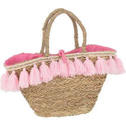 J-line - Strandtas Kwasten Jute/textiel Naturel/roze - 50x22x50cm