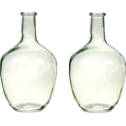 2x Flesvormige bloemenvazen/decoratie vazen/boeketvazen 18 x 30 cm transparant glas - Vazen