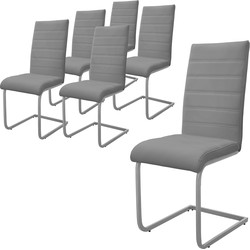 Set van 6 eetkamerstoelen sledemodel met rugleuning grijs kunstlederen bekleding ML-Design