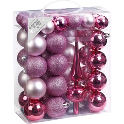 47x Kunststof kerstballen pakket met piek roze - Kerstbal