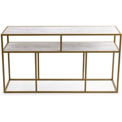 Stalux Side-table 'Teun' 150cm, kleur goud / wit marmer