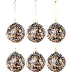 J-line - Doos Van 6 Kerstballen Touwen Glas Zwart/brons/grijs Small - 8.5x8.5x10cm