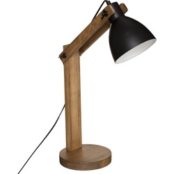 Atmosphera Tafellamp/bureaulampje Design Light Cuba - hout/zwart - H56 cm - Bureaulampen