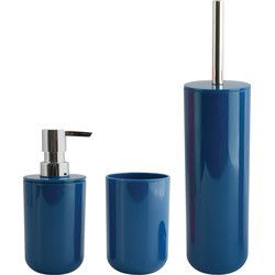 MSV Badkameraccessoire Moods - toiletborstel in houder - beker - zeeppompje - donkerblauw - kunststof - Badkameraccessoireset