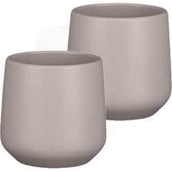 2x stuks bloempot mat taupe keramiek voor kamerplant H13.5 x D14 cm - Plantenpotten
