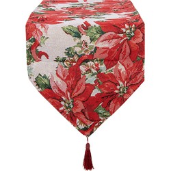 Clayre & Eef Tafelloper Kerst 33x180 cm Rood Polyester Katoen