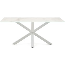 Kave Home - Argo tafel afgewerkt in Kalos wit porselein en stalen poten met witte afwerking 180 x 100