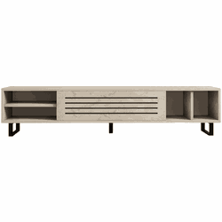 Tv-meubel met 1 klepdeur en 4 nissen, travertin decor L160 cm - SAFIR