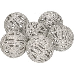 Rotan kerstversiering kerstballen zilver met glitter 5 cm - Kerstbal