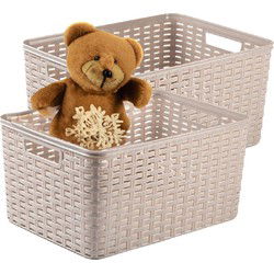 Plasticforte Opbergmand - 4x - Kastmand - rotan kunststof - taupe - 18 Liter - 29 x 39 x 20 cm - Opbergmanden