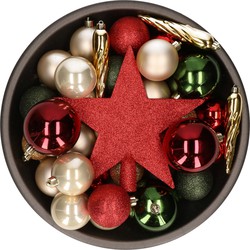 Bellatio Decorations kerstballen - 34-dlg - rood/groen/champagne - Kerstbal